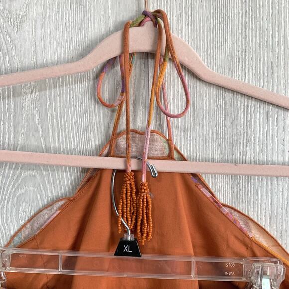 Caroline Constas Orange Floral Halter Dress Linen Blend Size Medium NWT - Picture 7 of 9